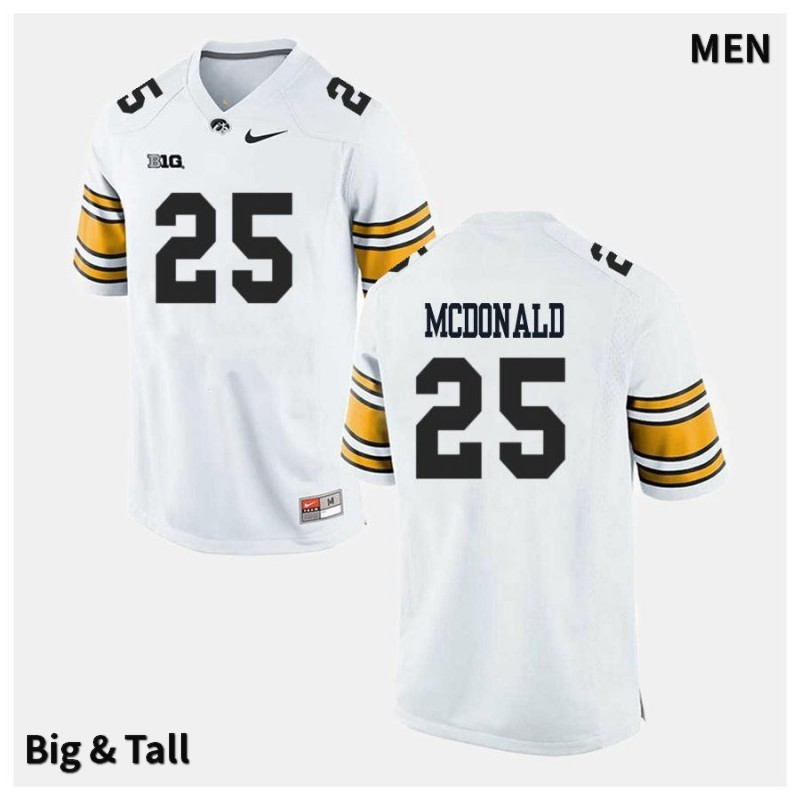 Men's Iowa Hawkeyes NCAA #25 Jayden McDonald White Authentic Nike Big & Tall Alumni Stitched College Football Jersey BC34D42HZ